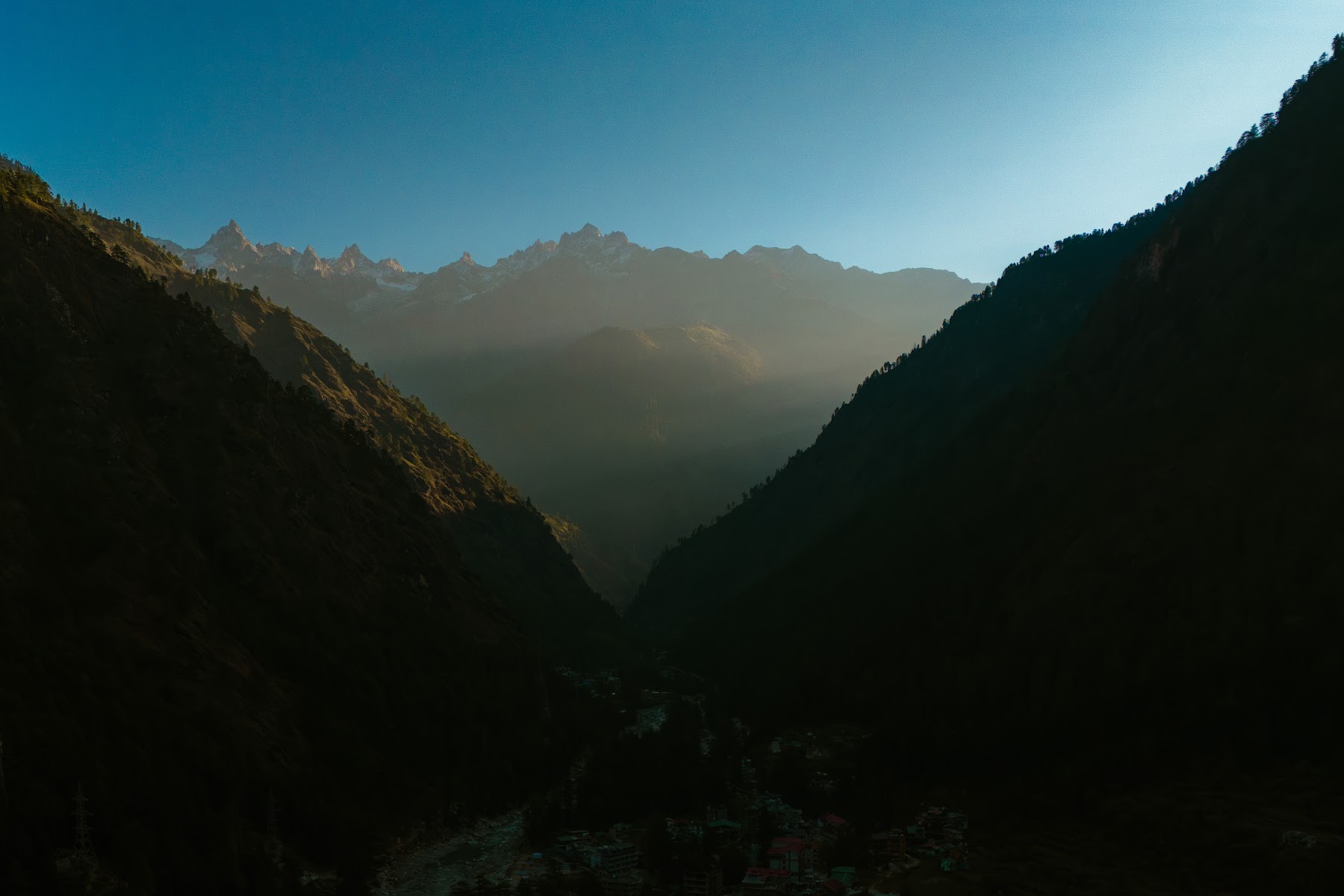 Layered mountain ridges of the Parvati Valley